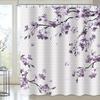 Perdea de duș cu flori de cireș, Decor de baie floral de primăvară cu flori de Sakura japoneze, Material poliester, Perdea de baie impermeabilă cu cârlige