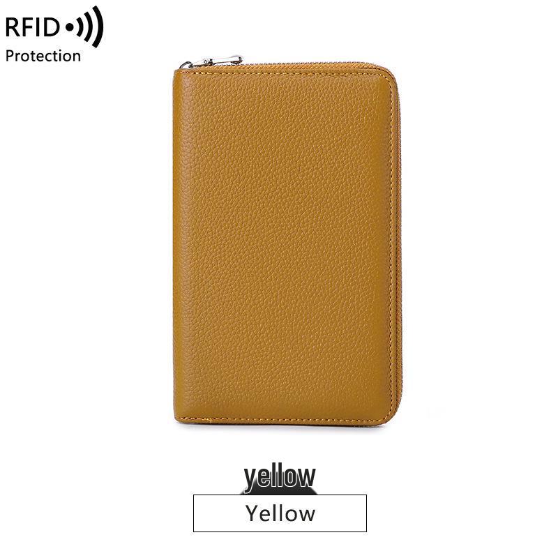 RFID Anti-Magnetic Women's Genuine Leather Long Wallet with Zipper and Large Capacity