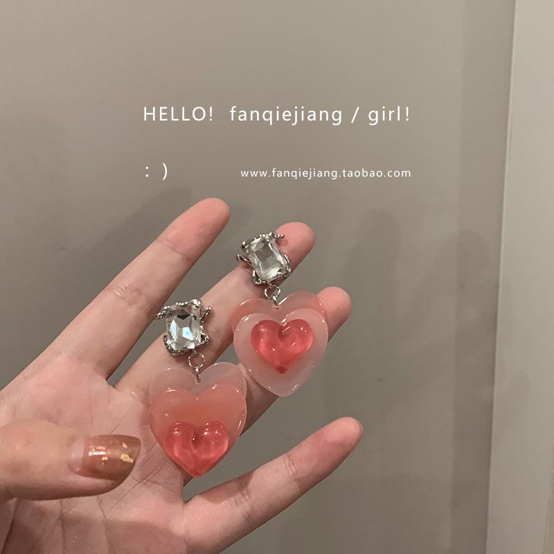 Pendientes de botón de esmalte coreano minimalistas retro en forma de corazón con perlas