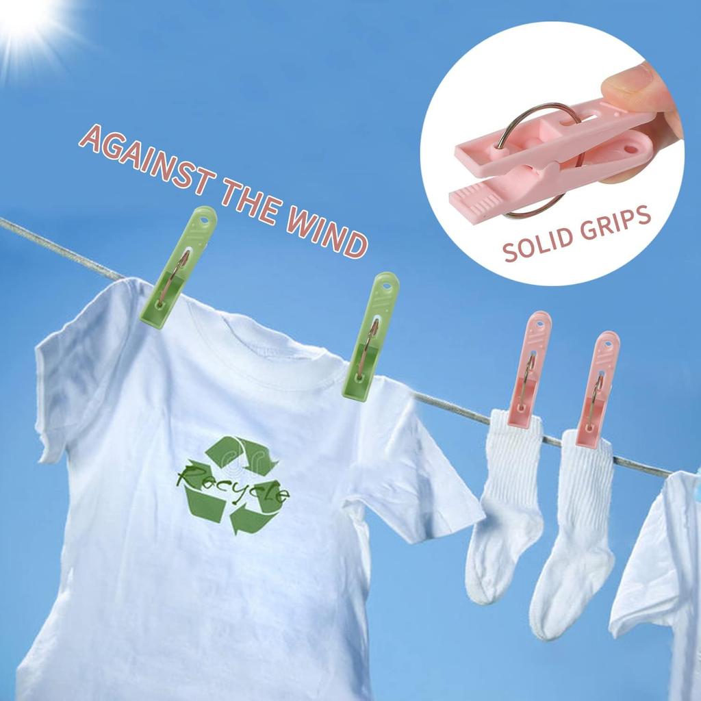 20 Pack Plastic Clothes Pins Heavy Duty Outdoor for Hanging Clothes, Colored Clothespins Clips with Springs Clothes Drying Line Pegs with Mesh Clothes