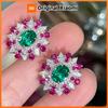 Huitan Bright Rose Red/Green CZ Flower Earrings for Women Bling Bling Christmas Earrings Luxury Accessories Trendy Jewelry Gift