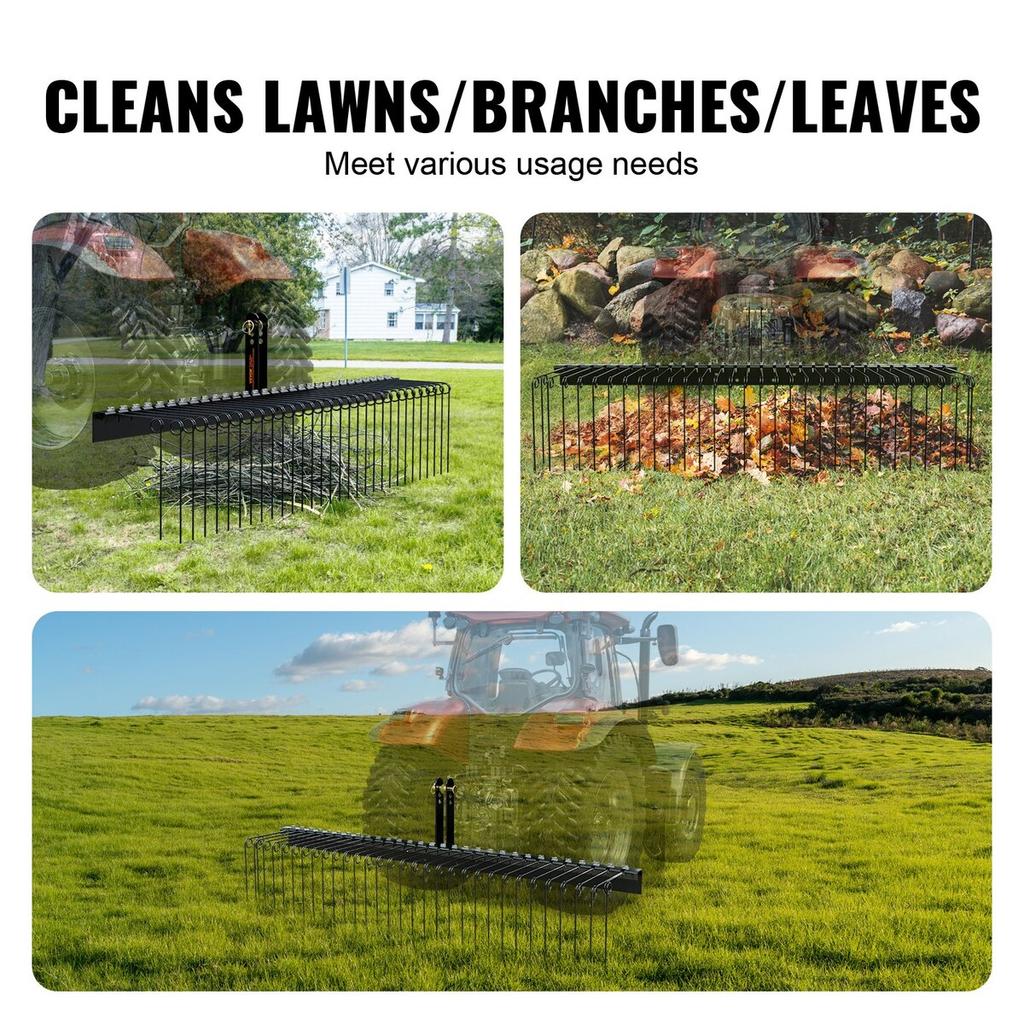 Tow Behind Landscape Rake 72" Lawn Dethatcher Rake with 32 Steel Tines