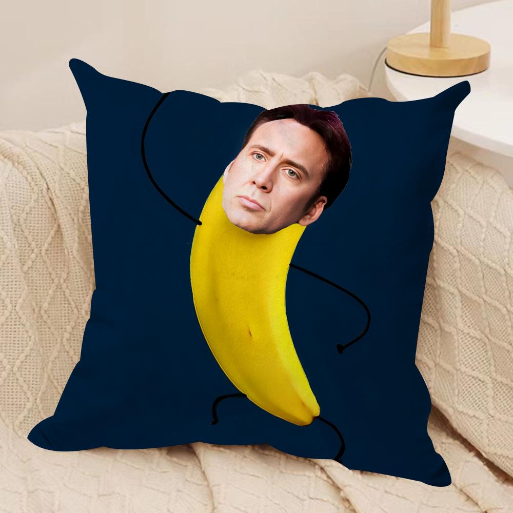 NNicolas Cage In A Banana Cushion Cover Silky Short Plush Invisible Zipper Dustproof Sofa Pillow Case for Home Decor