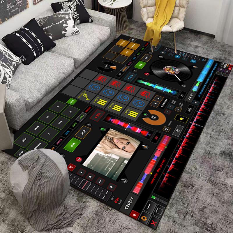 "Digital DJ Mixer Design Carpet with Colorful Waveforms and Screen Elements Print" Suitable for Use As an Anti-slip for Room and Bedroom Sofas