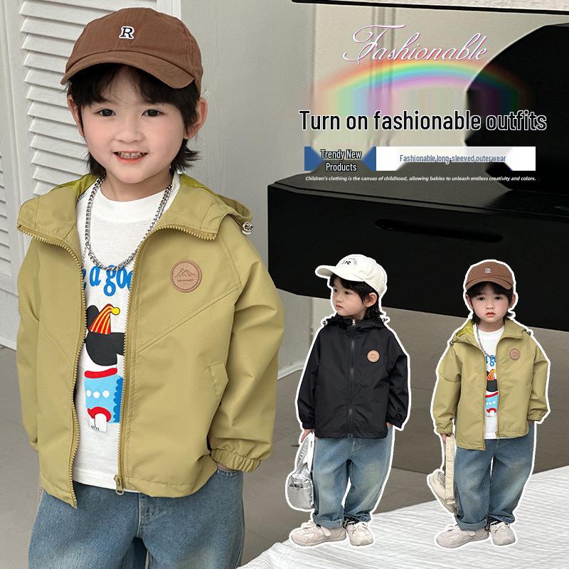 Herbst 2025 Kapuzenjacke: Trendiger Windbreaker für Jungen, kleine und mittlere Größen, lässige Oberbekleidung
