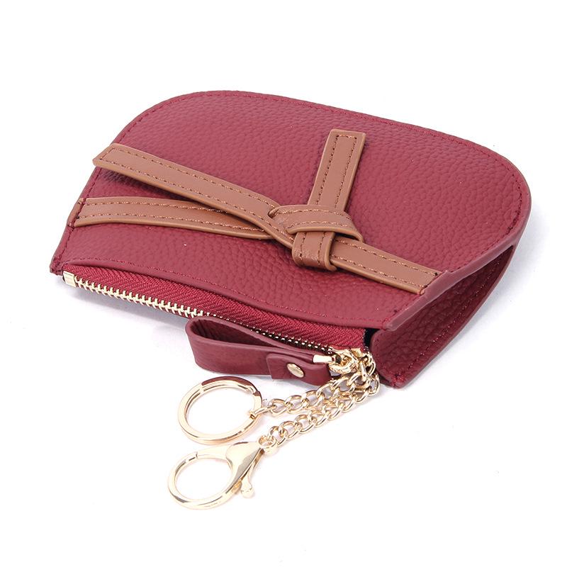 

Женский кошелек для монет из натуральной кожи с цветными блоками - Мини-кошелек с брелоком