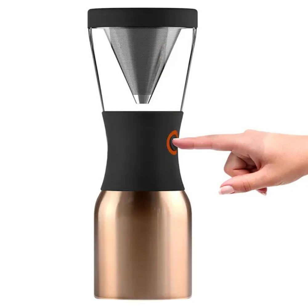 Asobu Cold Brew Coffee Bottle with Handle, Insulated, Keeps Cold or Hot Water Hot or Cold, Portable, Easy Button Operation, Storage, Color: Copper