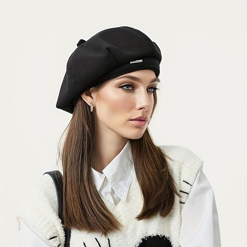 Béret à étiquette métallique pour femme, chapeau de ski décontracté rétro pour sports de plein air, cyclisme, automne et hiver