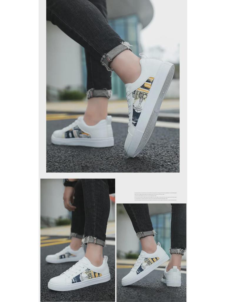 Large Size Versatile Men's Korean Style Low-Top Sneaker Casual White Shoes