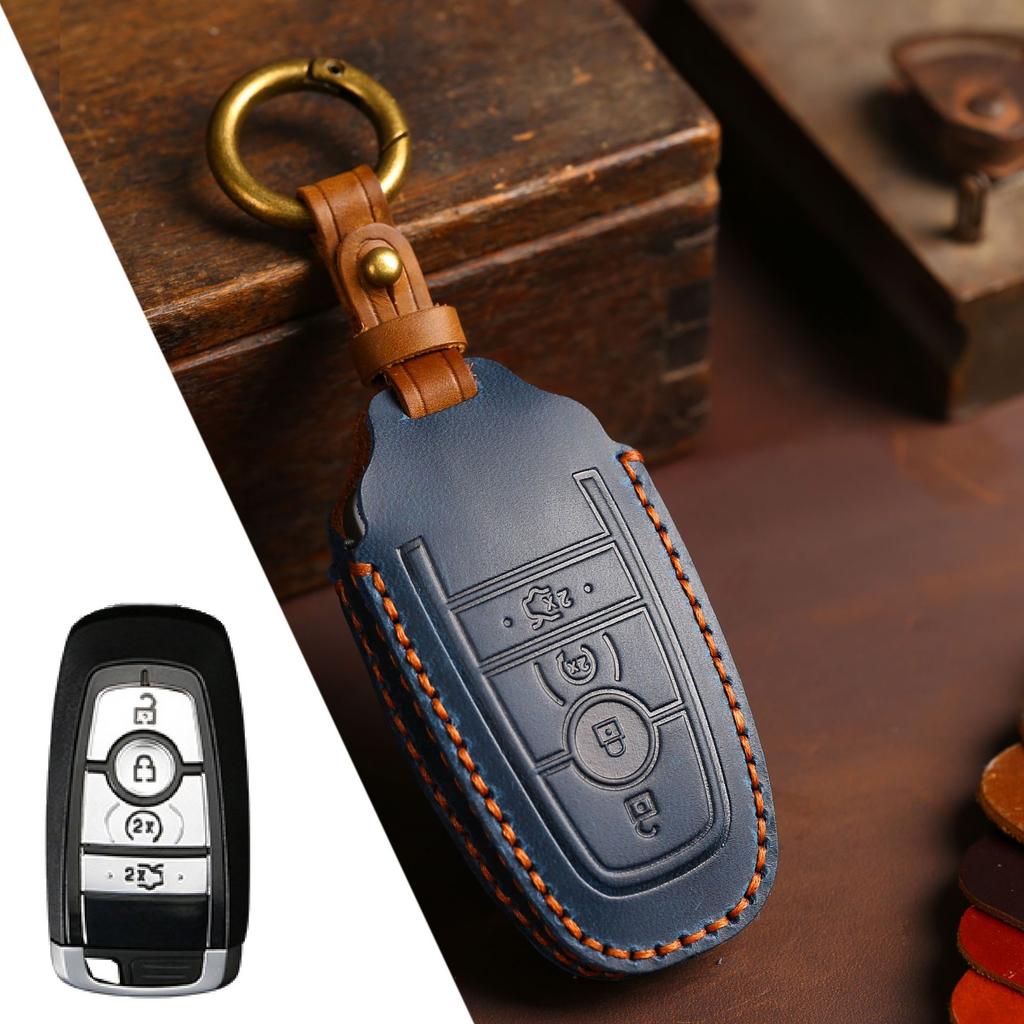 HALLMO Genuine Leather Car Key Case Cover For Ford