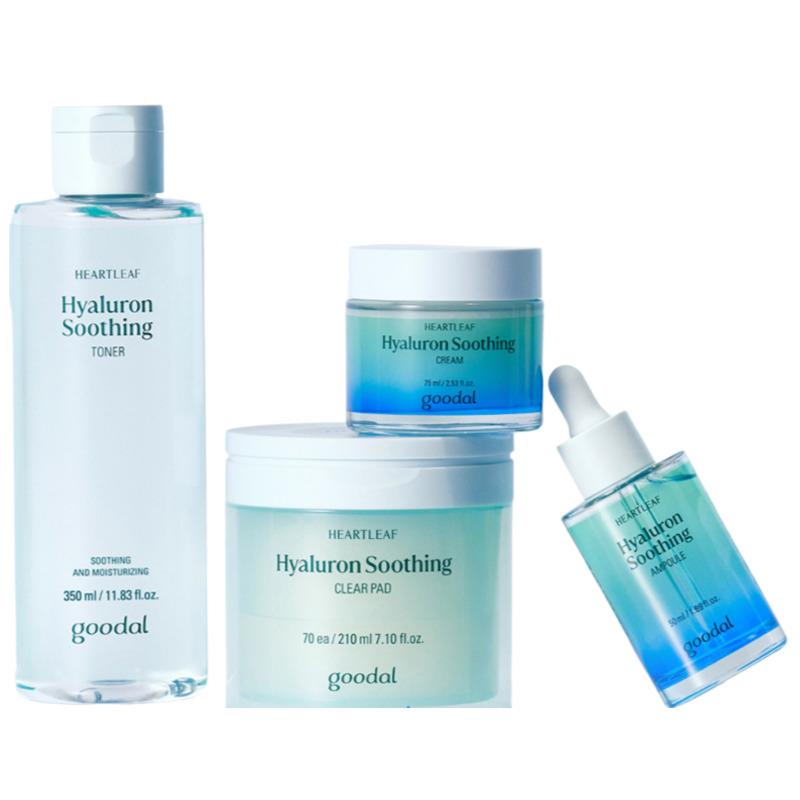 Goodal Heartleaf Hyaluron Soothing Clear Pad 70 Sheets + Toner 350ml + Ampoule 50ml + Cream 75ml Set