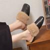 Fashion Aphixta Soft Leather Solid Color Indoor Slipper Furry Warm Women Mule Shoes Flat With Slides chaussures femme zapatos mujer