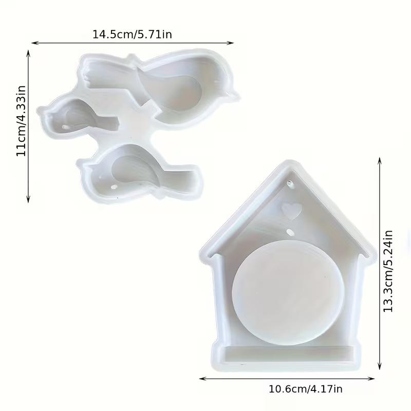 

1set Birdhouse Silicone Mold Set,Heart-shaped Hanging House Mold and Three Bird Molds,for DIY Plaster and Spring Home Wall Decor