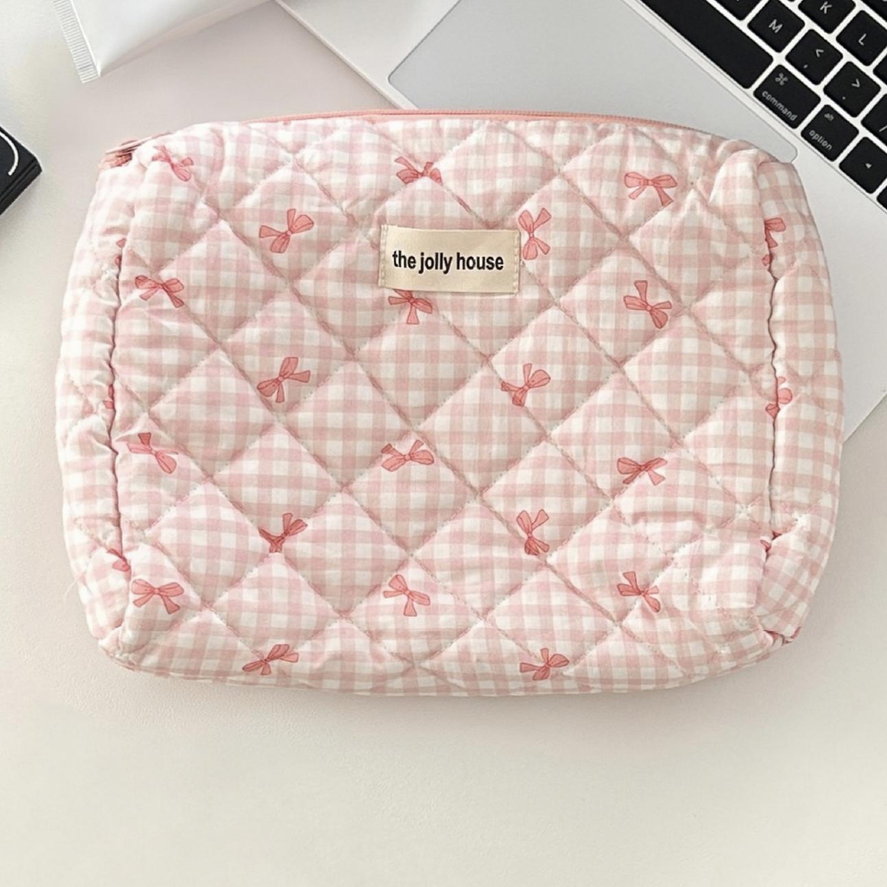 

Милая хлопковая косметичка с бантом, женская косметичка на молнии, органайзер для женской дорожной переносной косметички