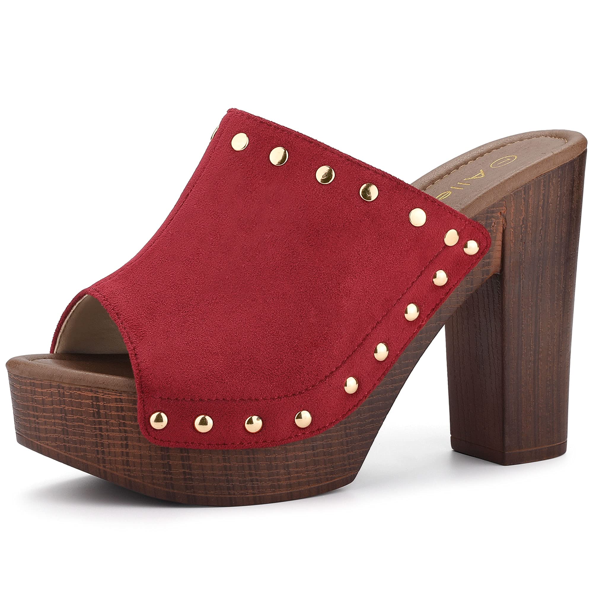 Женские шлепанцы-мюли Allegra K с открытым носком на платформе и толстом каблуке, Красные, Размер 25,5 см