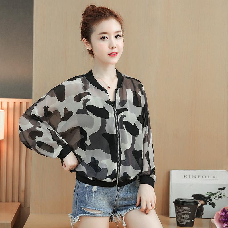 Women's Camouflage Chiffon Batwing Jacket - Long Sleeve, Loose Fit, Sun Protection