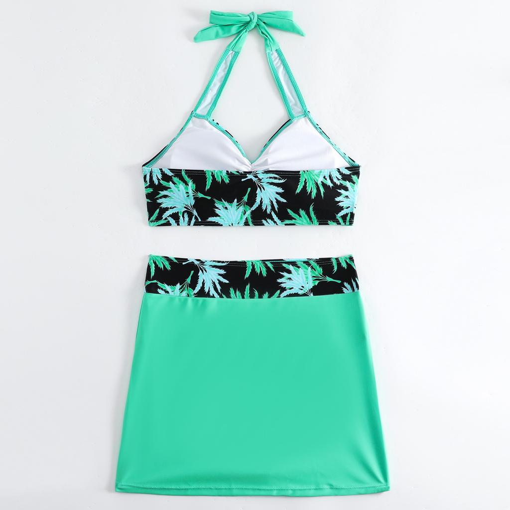 Two Piece Swimsuit for Women Printed Bikini Top with Padded Cups Wireless Design and Skirt Bottom with Adjustable Side Tie