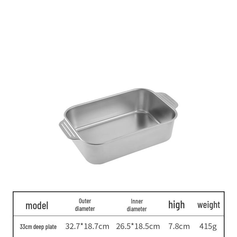 Korean 304 Stainless Steel Grilled Fish Pan, Rectangular Baking Tray with Double Ears for Serving Rice and Vegetables