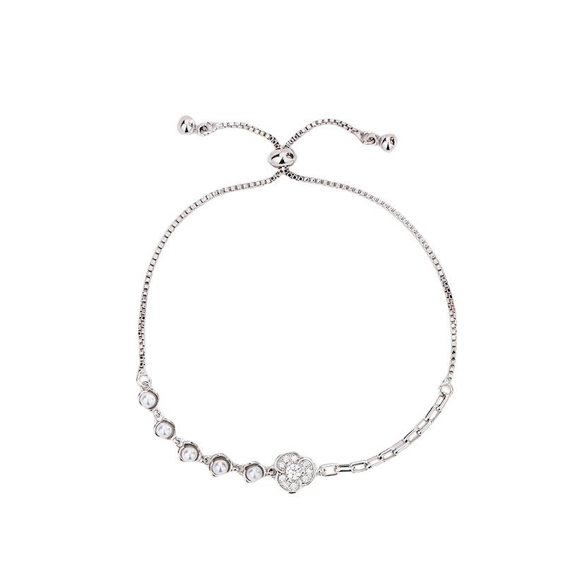 

Браслет с цветочным узором, инкрустированный бриллиантами, легкий, роскошный, темпераментный, выдвижной браслет, небольшой, ароматный, сращивающийся, клеверный, жемчужный браслет для женщин Copper