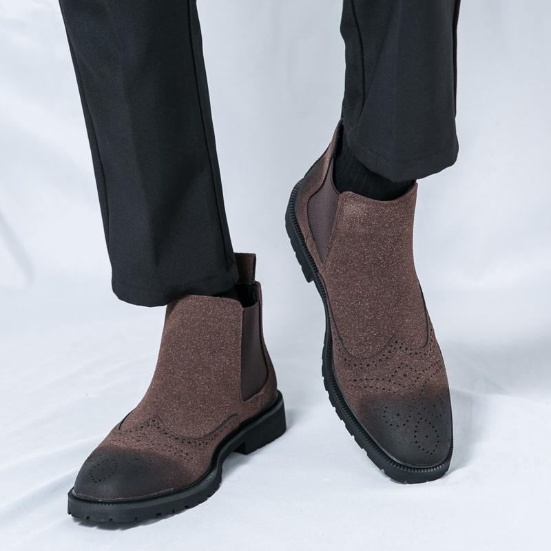 Fashion Men's Chelsea Boots Retro Style Classical Cow Suede Genuine Leather Men Fashion Brogue Comfy Ankle Boot Mens Casual Short Boots