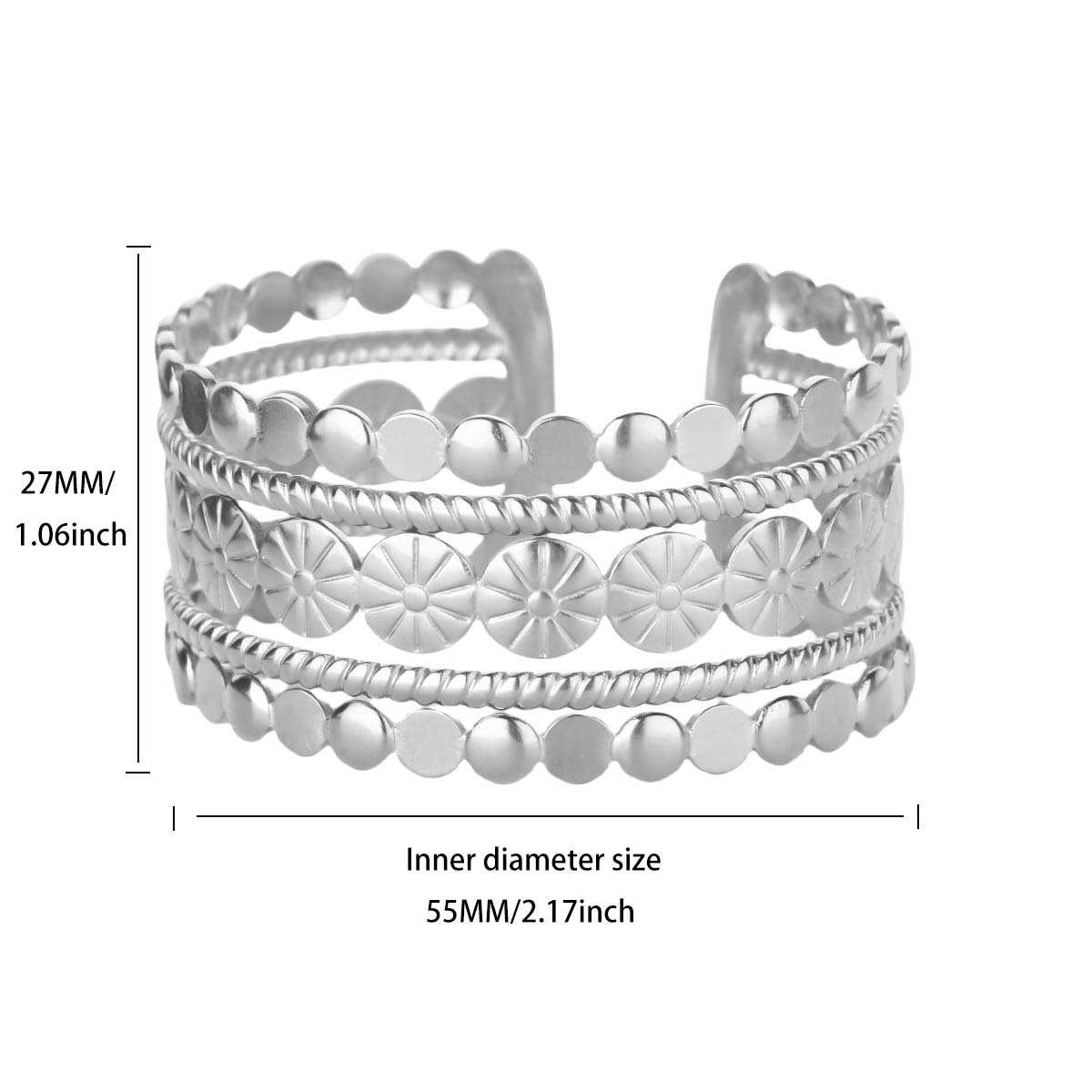 

Многослойный браслет из нержавеющей стали с большими цветами, медного цвета, широкий открытый браслет-манжета для женщин, свадебные аксессуары с цирконом для отпуска, подарок