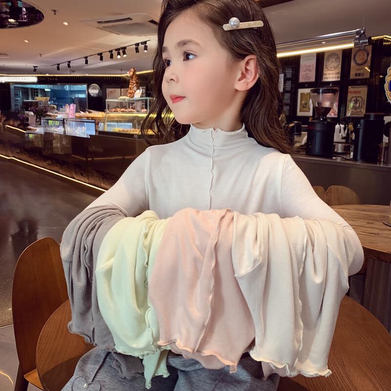 MIMIHELLO Girls  Solid Half-High Collar Long-Sleeve Base Layer Top 110cm