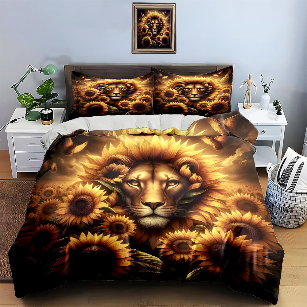 Lion sunflower fusion. Bedding Duvet cover sets Duvet covers Pillowcases gifts (1 * Duvet Cover 2 * Pillowcases, without duvet insert)
