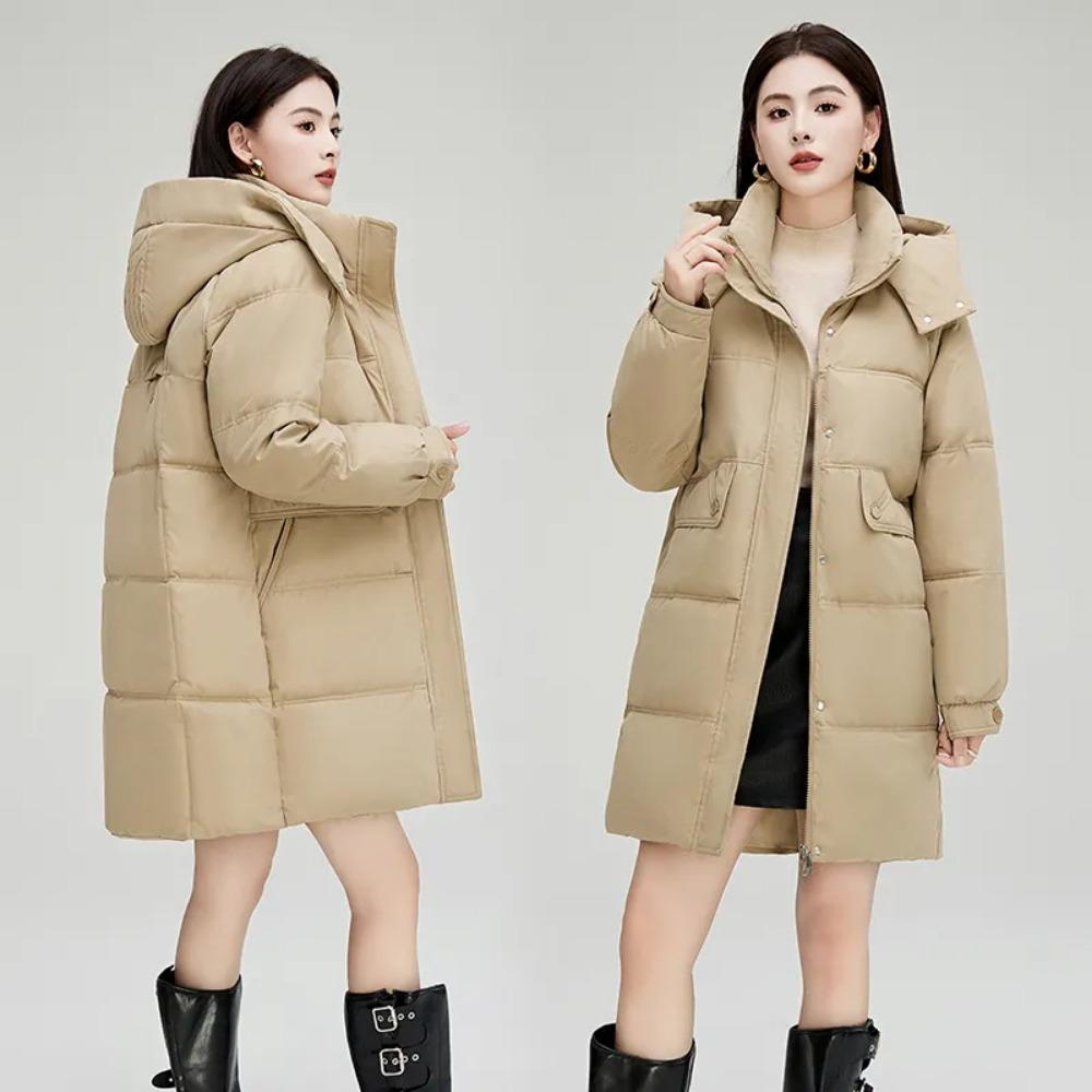 Cotton-padded Jacket Women's Mid-length Hooded Korean Winter Jacket Down Cotton-padded Jacket Thickened To Keep Warm
