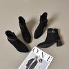 Women's Ankle Boots Fashion Pointed Medium Heel Women's Boots Suede Casual Ankle Boots Thick Heeled Platform Booties Botas Mujer