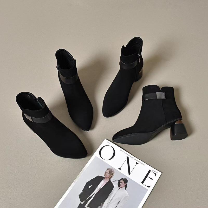 Women's Ankle Boots Fashion Pointed Medium Heel Women's Boots Suede Casual Ankle Boots Thick Heeled Platform Booties Botas Mujer
