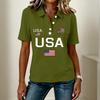 Damen Casual Kurzarm Knopf-Polohemd USA-Aufdruck 250. Jubiläum Grafik Leichtes Sommeroberteil