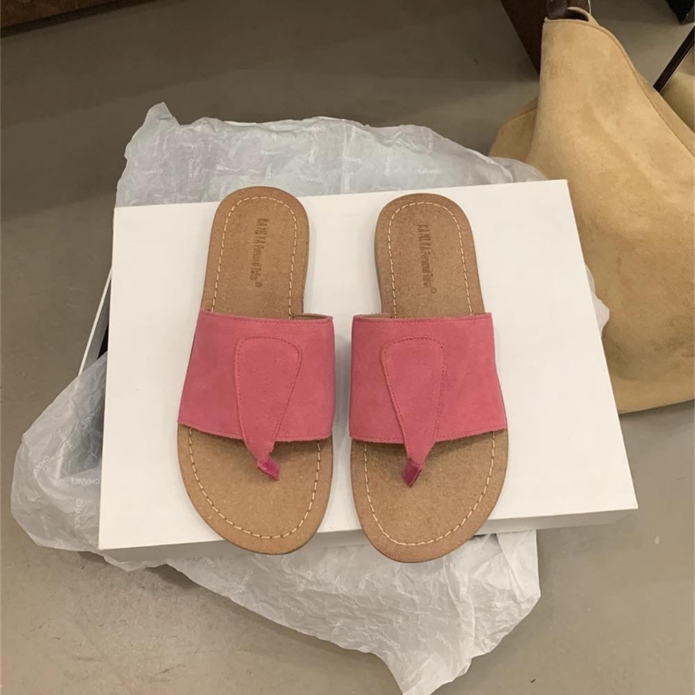 Fashion Vintage Casual Flip-Flops Women's Outer Wear 2025 Summer New Leather Soft Bottom Flat Roman Sandals