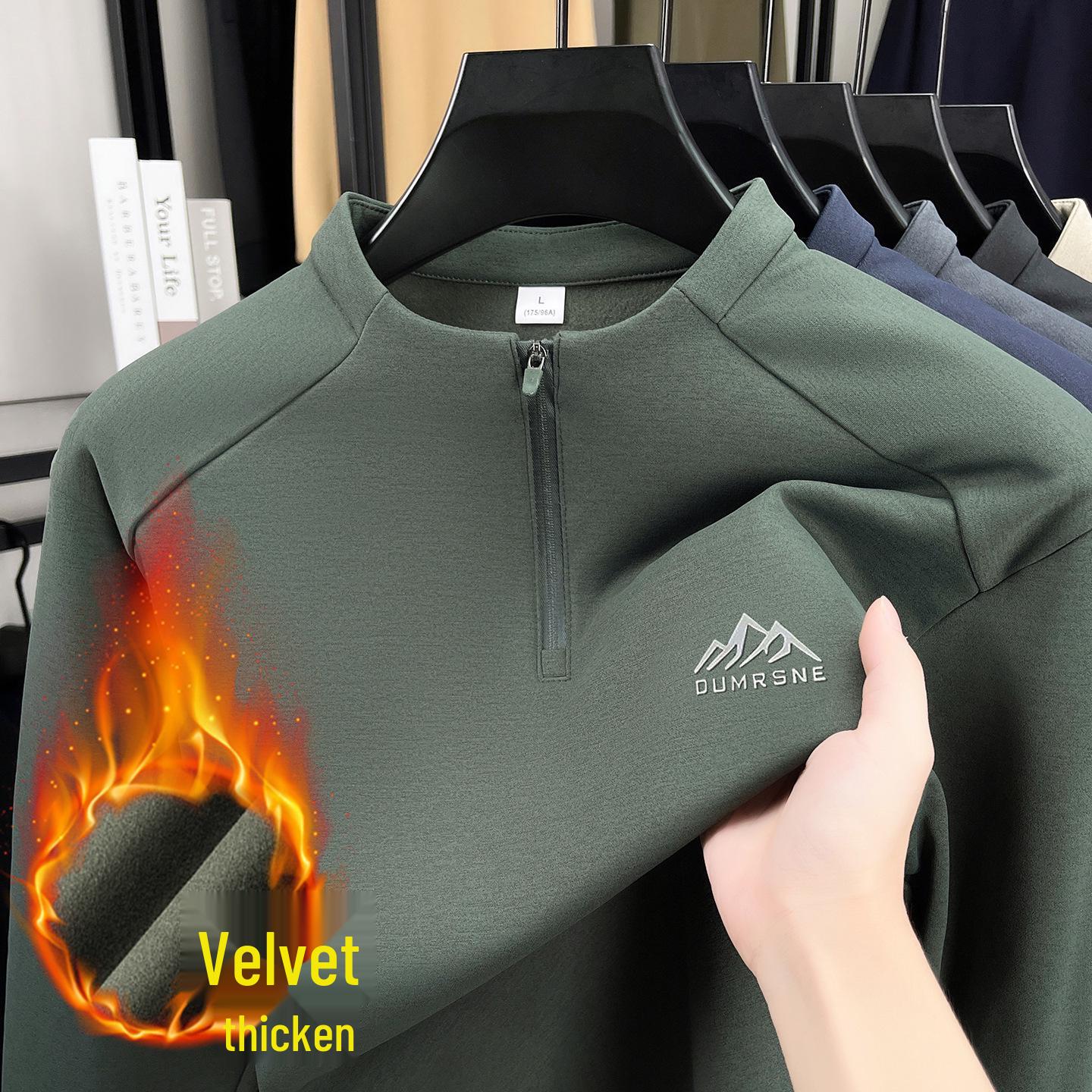 Men s Autumn/Winter Zipper Print Hoodie - Velvet Lined, Casual Fashion Long Sleeve Warm Top L