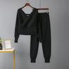 Cross-Border Set Autumn New Amazon Sexy V-neck Sweater + Leisure Sweat pants Two-piece Set Women
