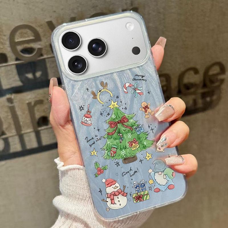 

Рождественский Новогодний Чехол с Принтом для iPhone Air 17 16e 16 15 14 Pro Max 13 17 Pro Max Противоударный ТПУ Гибридный Жесткий Чехол для Телефона iPhone 13 Pro Max