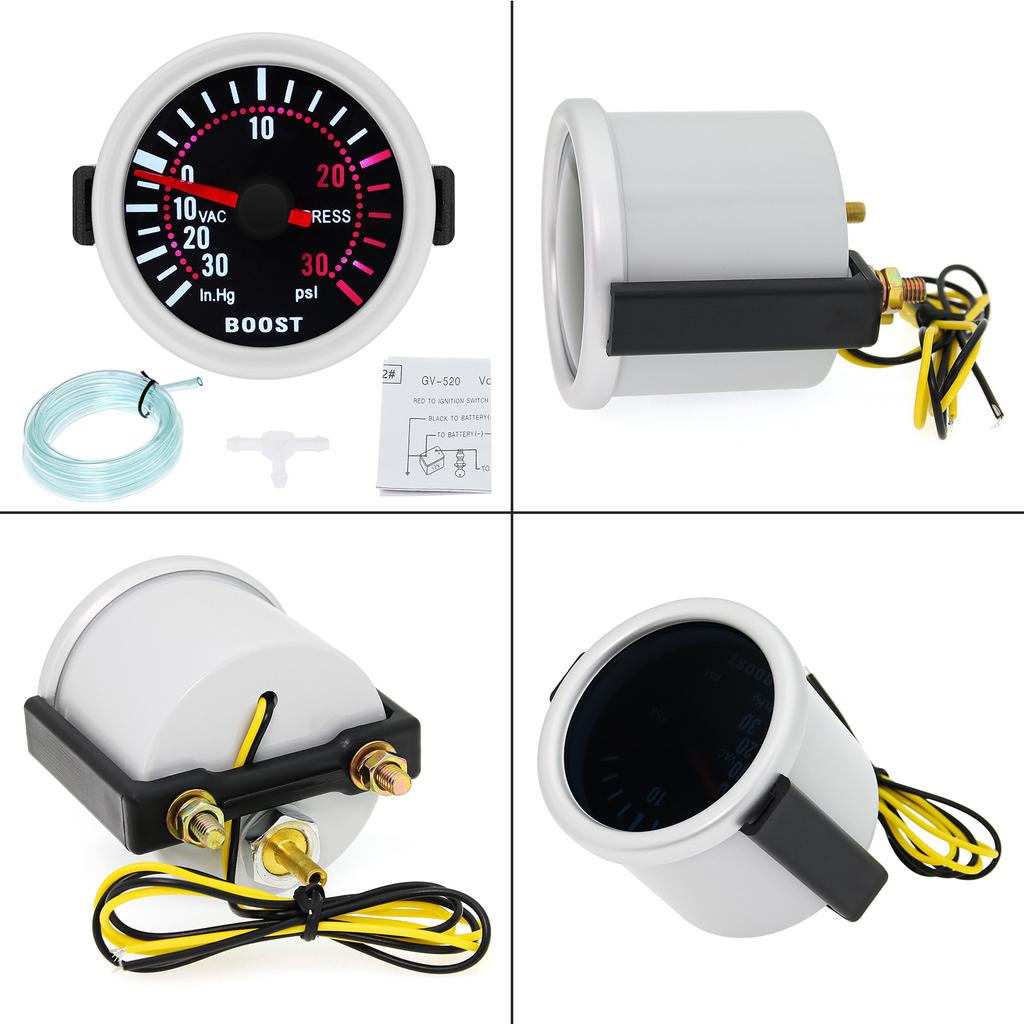 Universal 2" 52mm Turbo Boost Gauge -30~30PSI Smoke Lens 12V Petrol Racing Car Boost Pressure Indicator Meter Auto Boost Meter