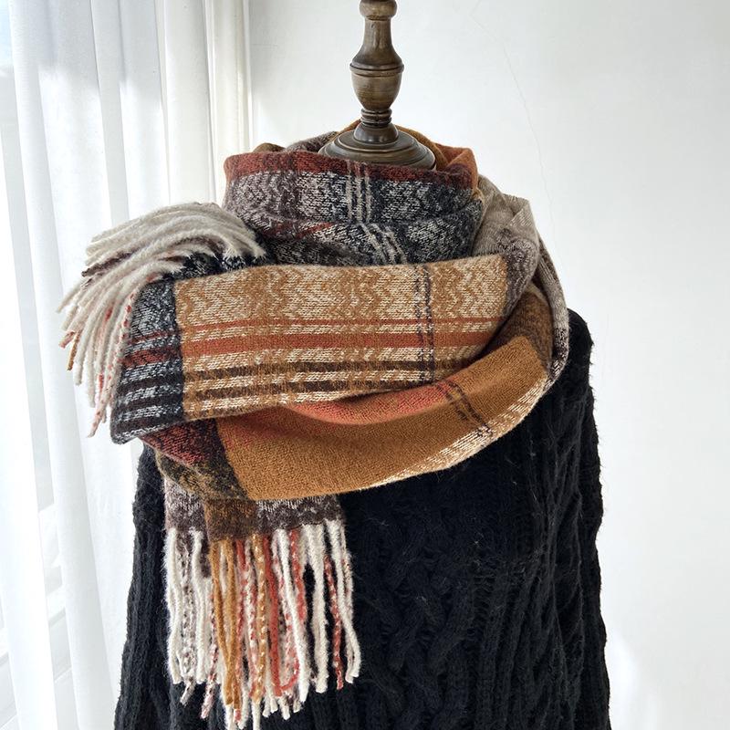 

Women s High-End Plaid Tassel Shawl - Imitation Cashmere, Thickened & Warm for Autumn/Winter