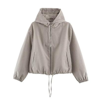 Womens Plaid Hooded Jacket Loose Fit Casual Chic Outerwear 2026