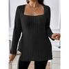 Women's Fashion Casual Spring Autumn Solid Color Print Long Sleeve Square Collar Blouses & Shirts