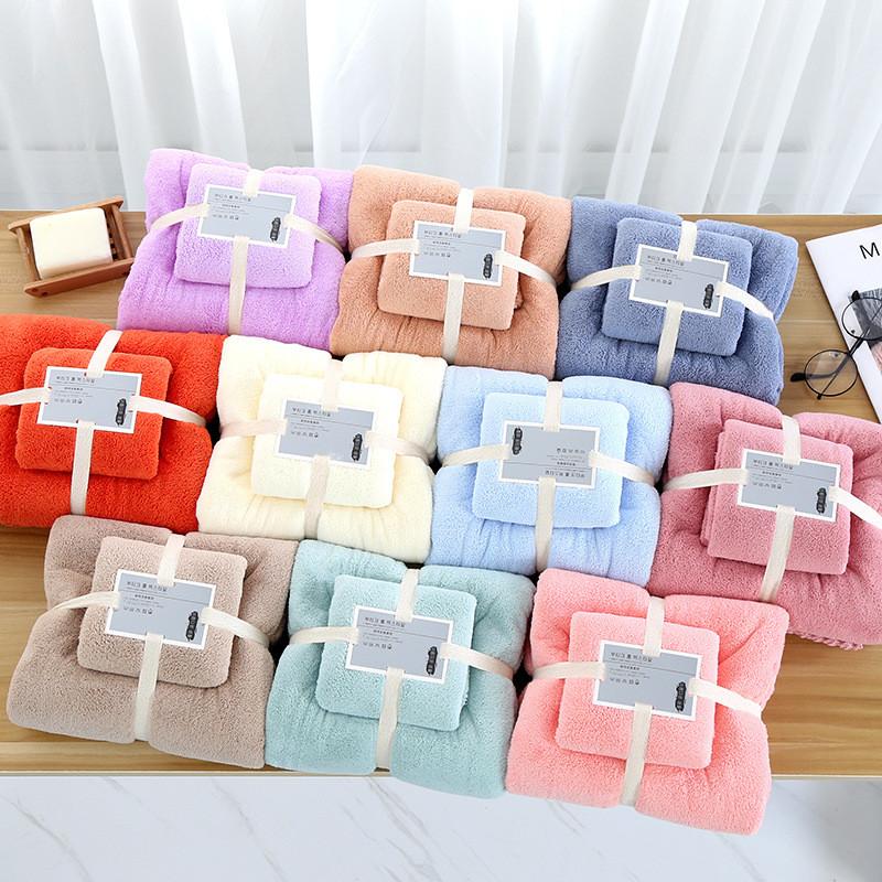 Coral Fleece Towel Set With Embroidery Gift Bath Wrap For Spa Home Use