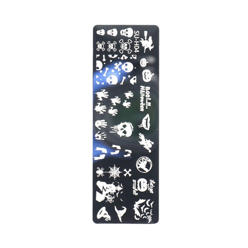 Halloween Nail Art Stamping Templates Kit 6 Pcs Nail Art for Image Plates Pumpkin Ghost Skull Bat Owl Spider Web Nail De