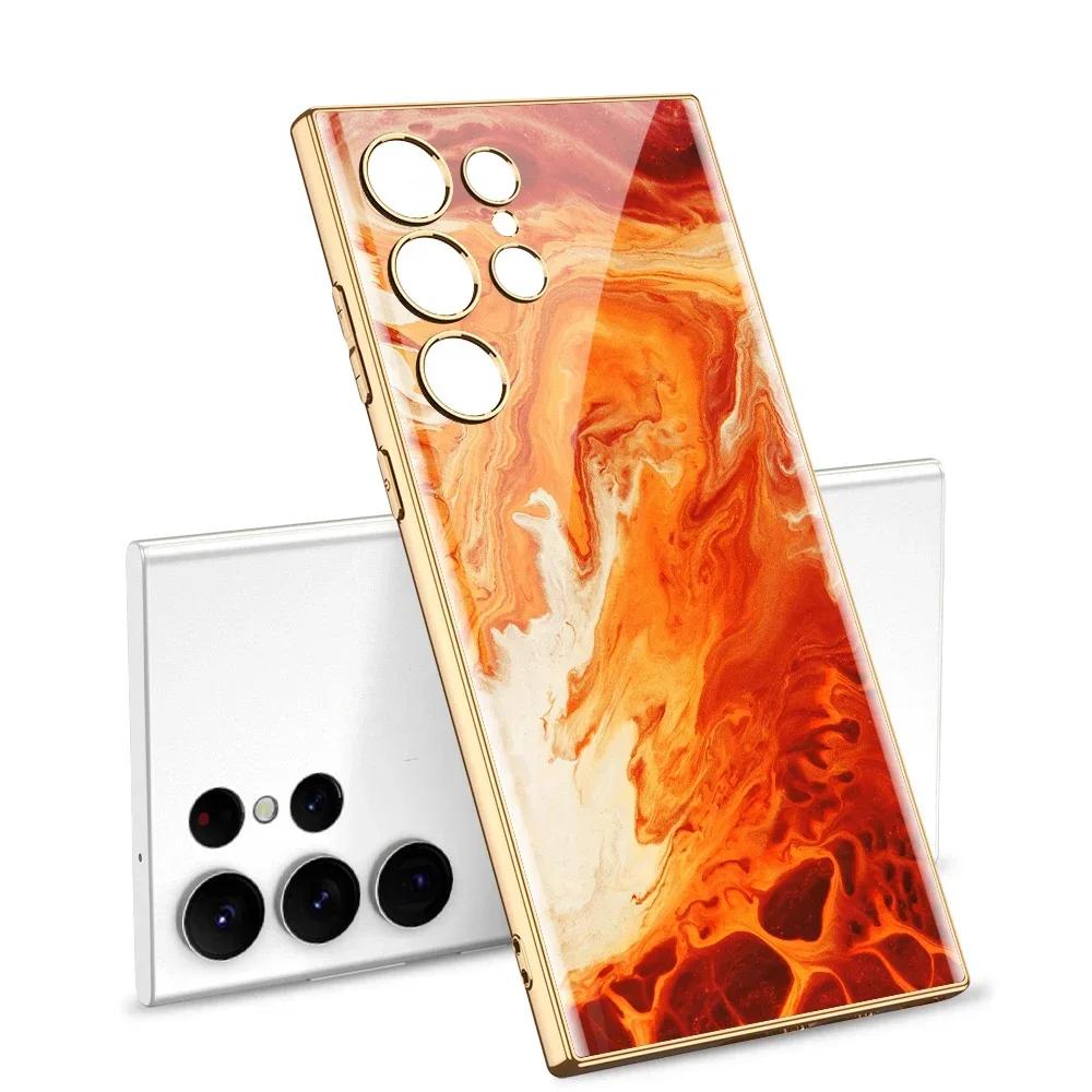 Pouzdro z malovaného tvrzeného skla pro Samsung Galaxy S24 S23 Ultra Luxusní pokovení Měkký okraj Ochranný kryt pro pouzdro Galaxy S24 Ultra
