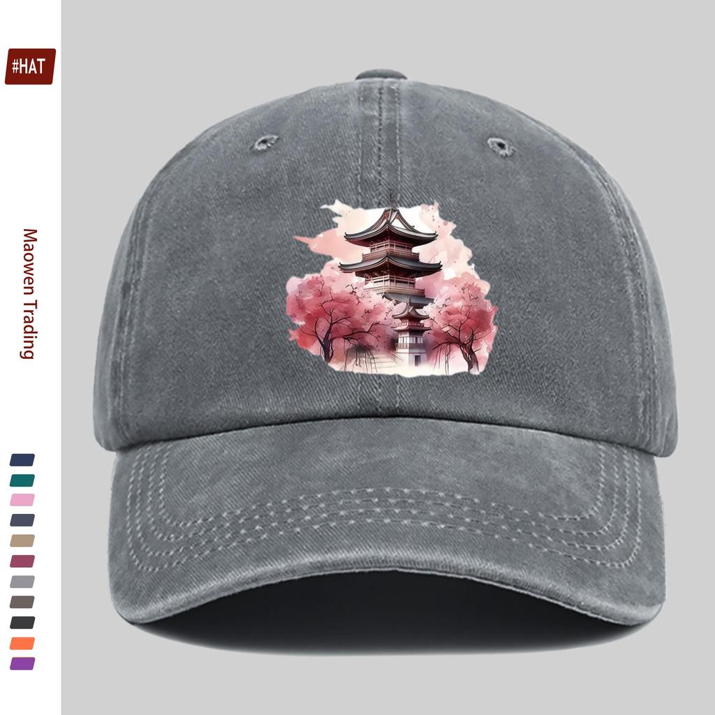 pc Floral Pattern And Cherry Blossom Pagoda Printed Baseball Cap Unisex Design Sun Hat MultiColor Available Papa Cap Comfort