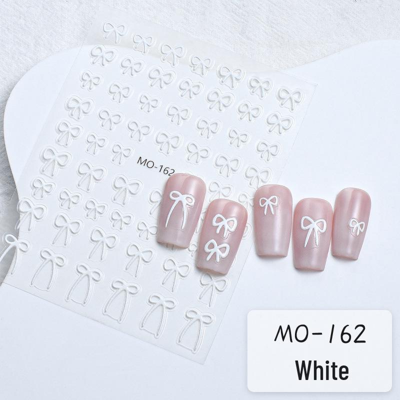 3D Bowknot Nail Stickers: Black, White & Silver Self-Adhesive Decals