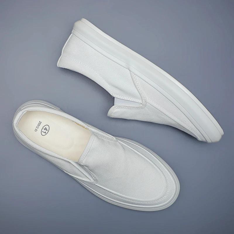 Men's Canvas Shoes Spring Autumn Leisure Anti-slip Working Lightweight Breathable Slip On White Shoes Men's Sneakers
