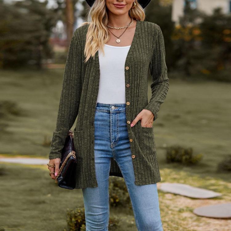 Long Sleeve Cardigan Sweater Coat for Women Ladies Top Length