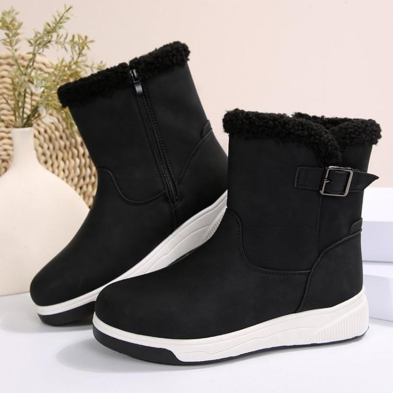 Large size medium tube snow boots for women's autumn and winter new velvet thickened side zipper flat-soled cotton shoes cotton boots for women