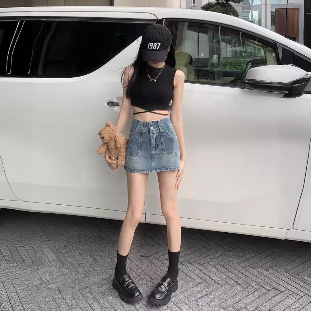 2024 Washed Retro Denim A-Line Mini Skirt: Spring & Summer Fashion