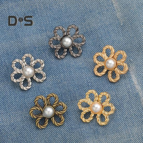 Pant Waist Tightener Flower Design Button Reusable Waist Adjuster No-Sewing Adjustable Waist Buckle for Loose Jeans Skirts