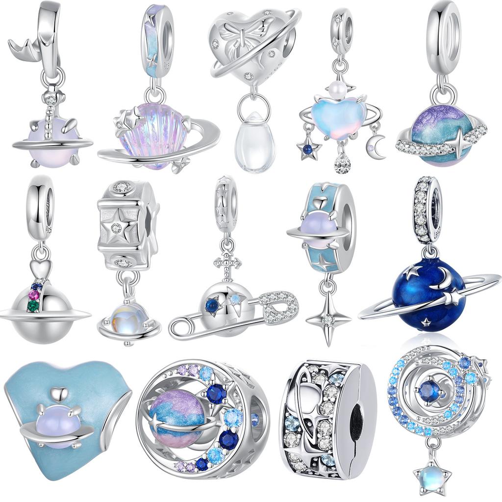 925 Silver Beads Children'S Fun Creative Blue Planet Interstellar Tour Series Diy Beaded Bracelet Accessories